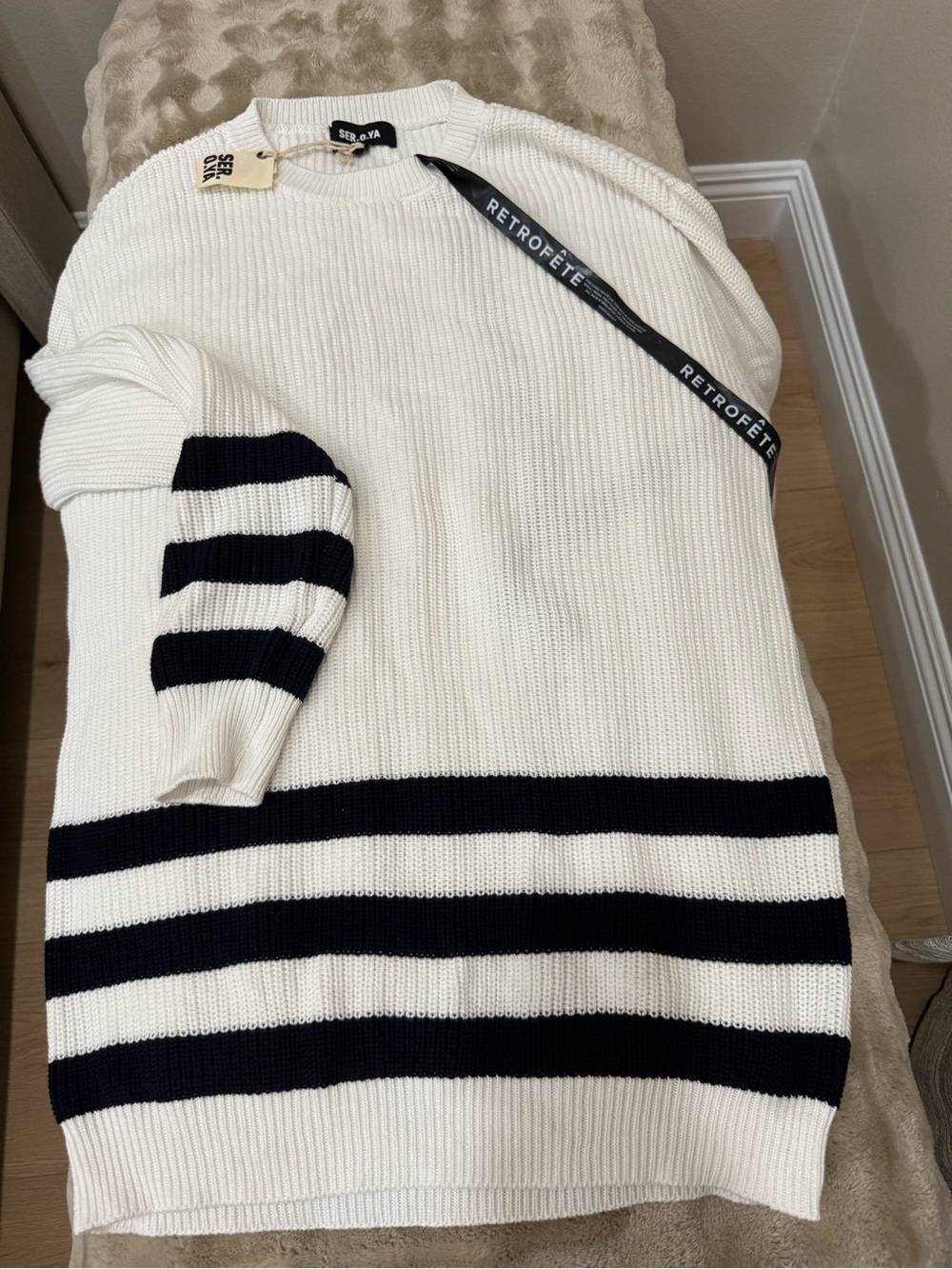 Retrofete Cream Sweater with Black Stripes